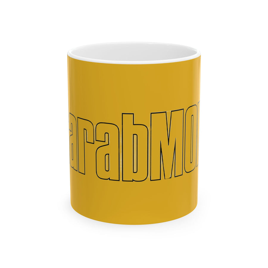 Bold Yellow Coffee Mug with Black Outlined 'arabMOM' Typography – Funny Mom Gift